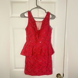 Hailey Logan By Adrianna Papell Lace Peplum Sleeveless Dress - Red/Pink Sparkle